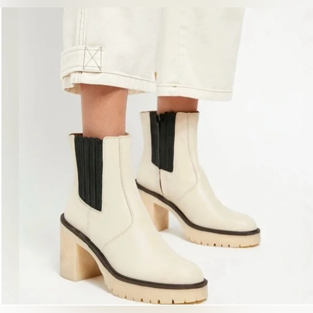 Free People James Chelsea Boot White Leather Lug Sole | NIB Size 38.5 / US 8